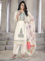 Roman Silk White Festival Wear Hand Work Readymade Straight Suit